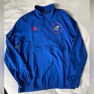 Adidas University of Kansas Jayhawks Blue Logo Long Sleeve Windbreaker Small